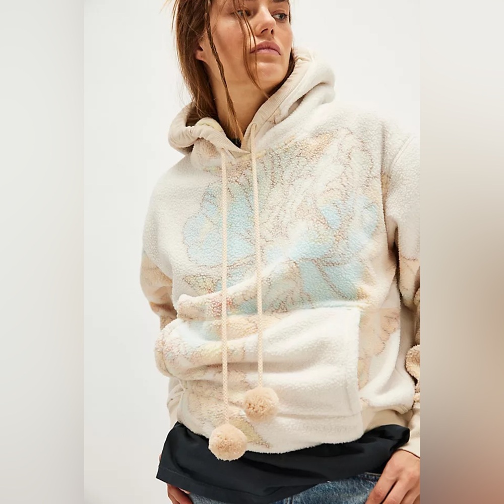 Free People With Love Sweatshirt Pastel Floral Medium Hoodie